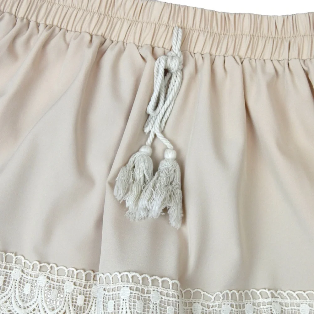 2 Pull On Mini Skirts Blue Embroidered Lace Ruffle‎ Cream Coquette Country Boho